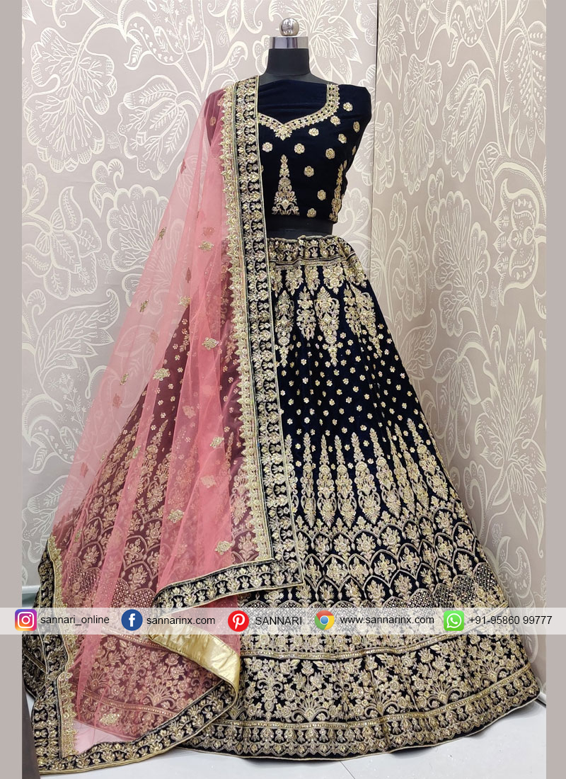 navy blue velvet lehenga choli