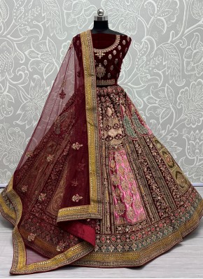 Velvet Sequins Multi Colour A Line Lehenga Choli