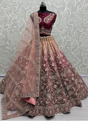 Velvet Zari Hot Pink Trendy Lehenga Choli