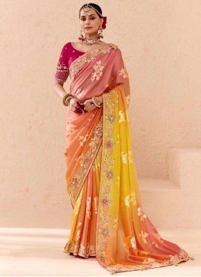 Versatile Pink and Yellow Designer Saree