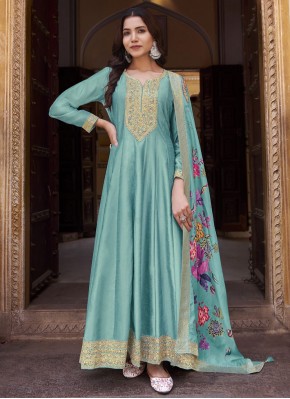 Vichitra Silk Aqua Blue Sequins Trendy Salwar Kameez