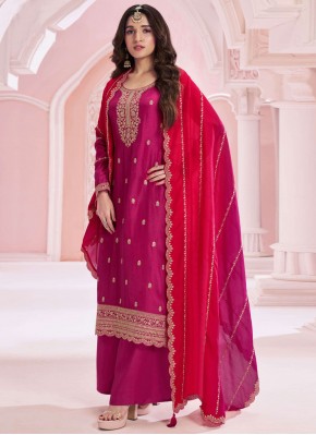 Vichitra Silk Zari Magenta and Rani Trendy Salwar 