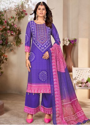 Violet Print Ceremonial Readymade Salwar Kameez