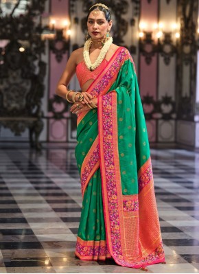 Viscose Border Green and Rama Trendy Saree