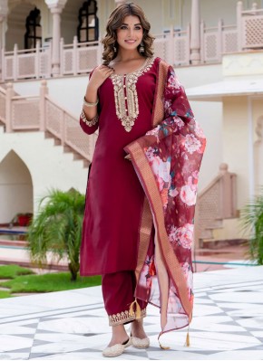 Viscose Buttons Readymade Salwar Kameez in Maroon and Rani