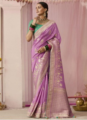 Viscose Designer Saree in Magenta and Pink