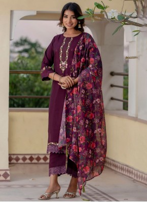 Viscose Embroidered Purple Readymade Salwar Kameez