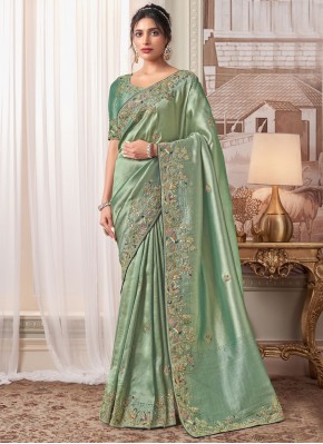 Viscose Sea Green Designer Saree