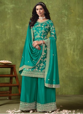 Vivacious Jacquard Work Turquoise Silk Salwar Kame