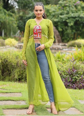 Vivacious Mirror Faux Georgette Green Party Wear Kurti