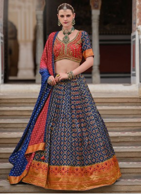 Vivacious Navy Blue Silk Readymade Lehenga Choli