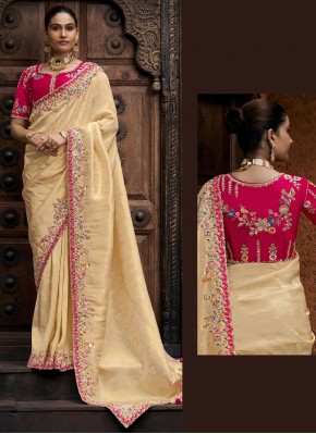 Vivacious Weaving Cream Viscose Designer Saree