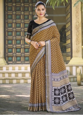 Vivid Brown Cotton Classic Saree