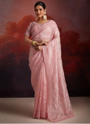 Vivid Organza Pink Cutdana Classic Saree