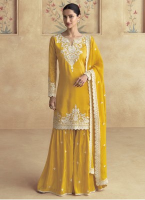 Vivid Silk Gold Embroidered Designer Salwar Kameez