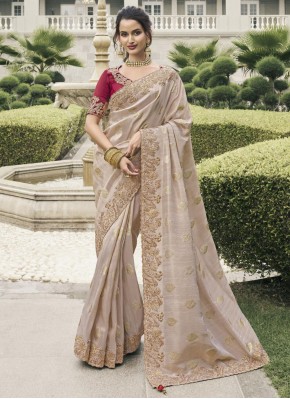 Voguish Beige Stone Tussar Silk Classic Saree