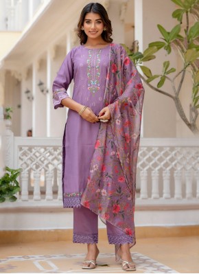 Voguish Embroidered Lavender Readymade Salwar Kameez 