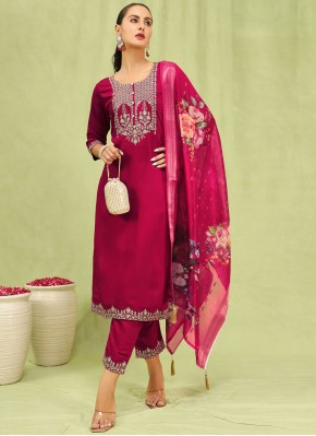 Voguish Silk Embroidered Pant Style Suit