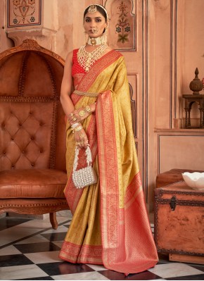 Voluptuous Mustard Banarasi Silk Contemporary Sare