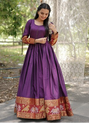 Weaving Cotton Gown  in Purple