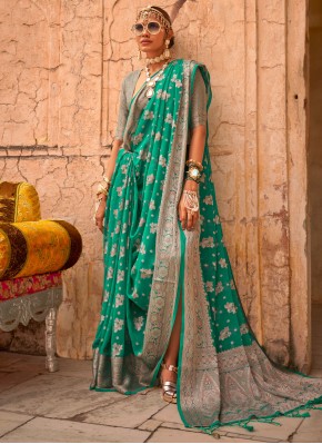 Weaving Georgette Trendy Saree in Green