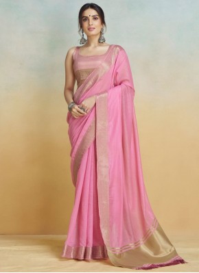 Weaving Handloom silk Designer Saree in Pink