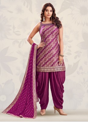 Weaving Print Silk Patiala Suit for Mehndi