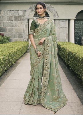 Weaving Tussar Silk Designer Saree in Sea Green