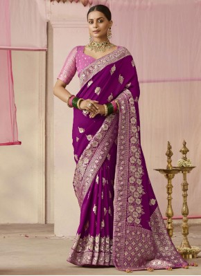 Weaving Viscose Contemporary Saree in Purple