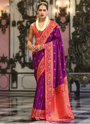 Whimsical Purple Border Classic Saree