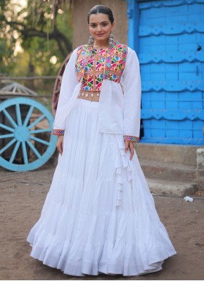 White Ceremonial Rayon Readymade Lehenga Choli