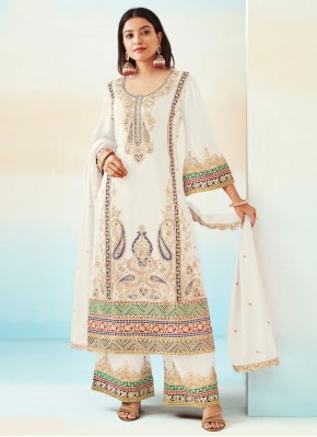 White Chinon Embroidered Trendy Salwar Kameez