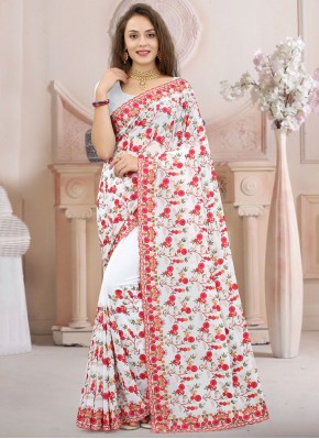 White Color Contemporary Saree