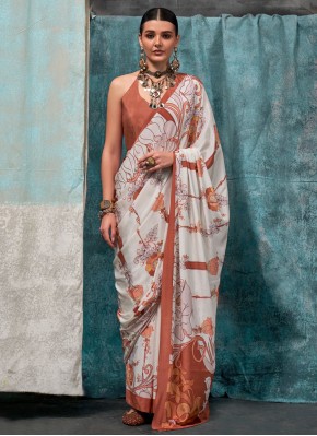 White Crepe Silk Designer Saree