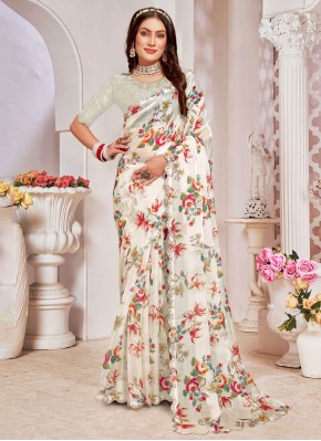 White Organza Border Contemporary Saree