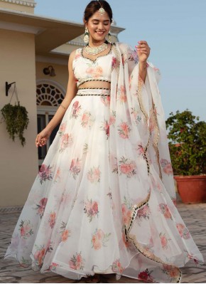 White Organza Trendy Lehenga Choli