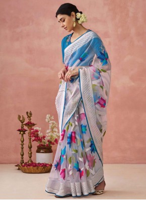 White Print Trendy Saree