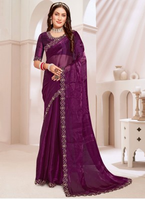 Wine Cutwork Designer Saree