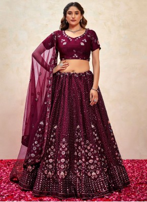 Wine Embroidered Engagement Lehenga Choli