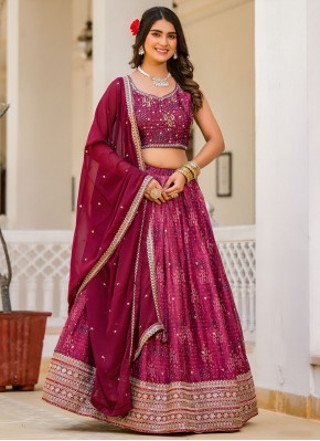 Wine Embroidered Georgette Readymade Lehenga Choli