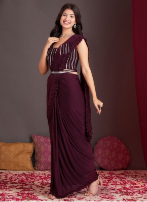 Wine Lycra Designer Saree