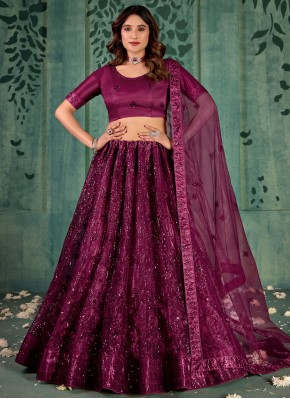 Wine Net Embroidered Designer Lehenga Choli