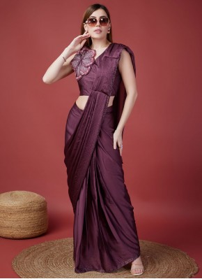 Wine Party Satin Silk Classic Saree