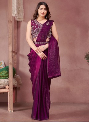 Wine Plain Satin Classic Saree