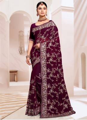 Wine Resham Classic Saree