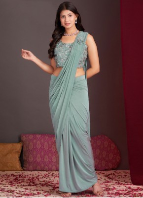 Winsome Fancy Green and Grey Silk Trendy Saree