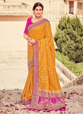 Winsome Silk Mustard Weaving Classic Saree