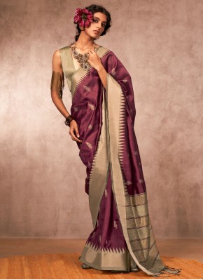 Wonderous Bhagalpuri Silk Purple Weaving Classic Saree