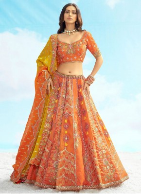 Wonderous Sequins Silk Orange Trendy Lehenga Choli