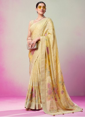 Yellow Ceremonial Georgette Contemporary Saree